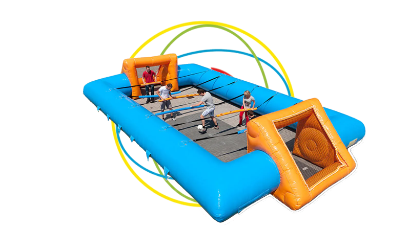 Baby-Foot Humain Orange & Bleu – structure gonflable sportive pour animation événementielle à Marseille et en Bouches-du-Rhône