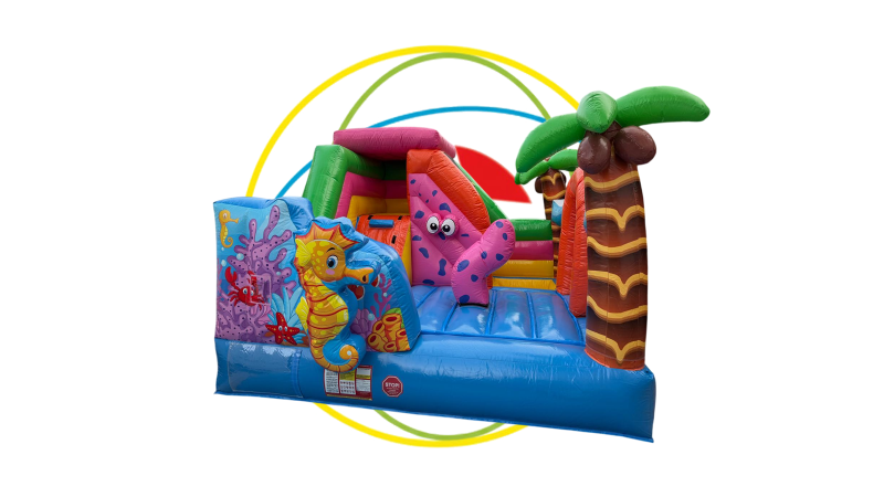 Le Combo Hippocampe : une structure gonflable marine avec toboggan qui émerveille les enfants en PACA.