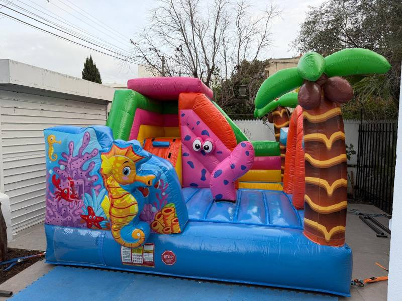 Structure gonflable  Combo Hippocampe thème mer avec toboggan en PACA
